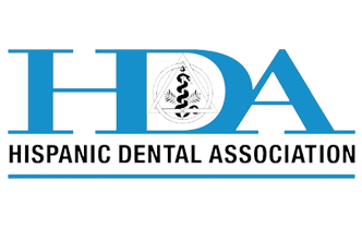 The image displays a logo with text that reads HDDA at the top, followed by HISPANIC DENTAL ASSOCIATION below it. The logo features a stylized letter D and an emblem resembling a shield or crest with a cross inside.